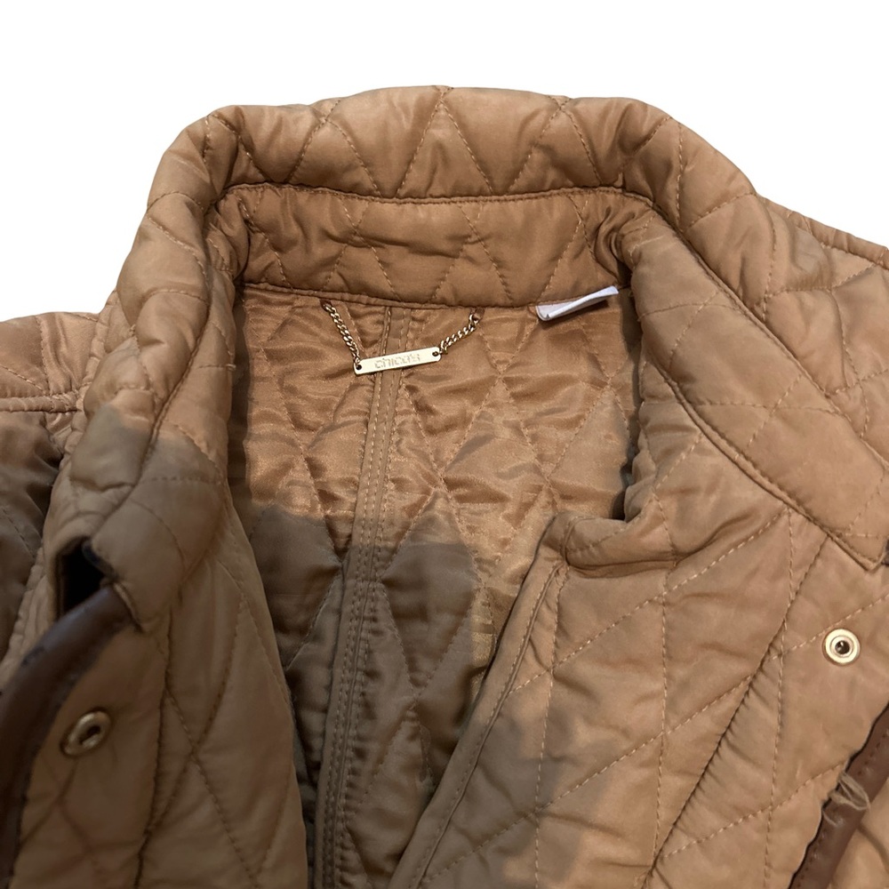 Chicos Women’s Size 0 / Small Tan Quilted Barn Jacket Moto Trim Pockets - Picture 2 of 16